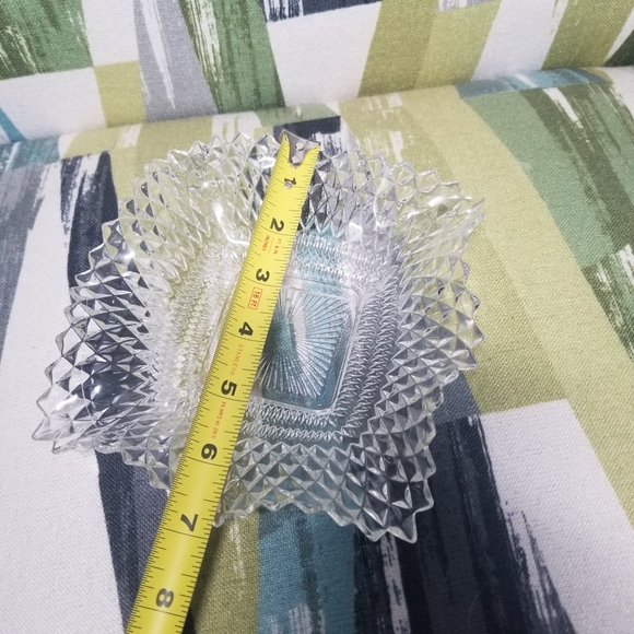 Vintage Indiana Glass Diamond Point Ruffle Edge Square Nut Candy Serving Dish - Picture 4 of 8
